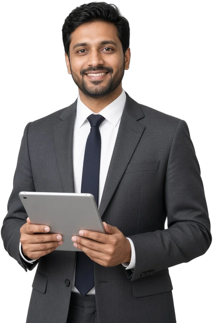 Syntrix Global consultant with a tablet